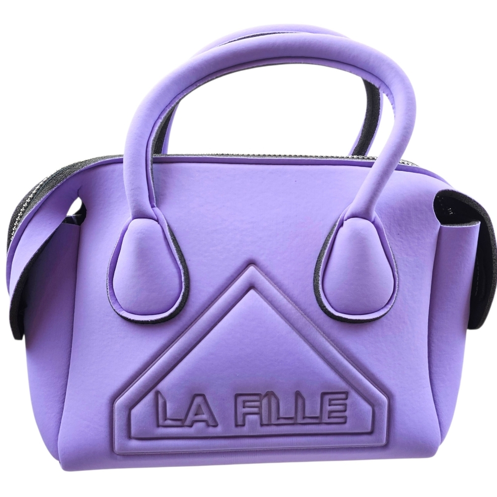 La Fille Des Fleurs Vibrant Lavender PVC Puffy Zippered Satchel Bag